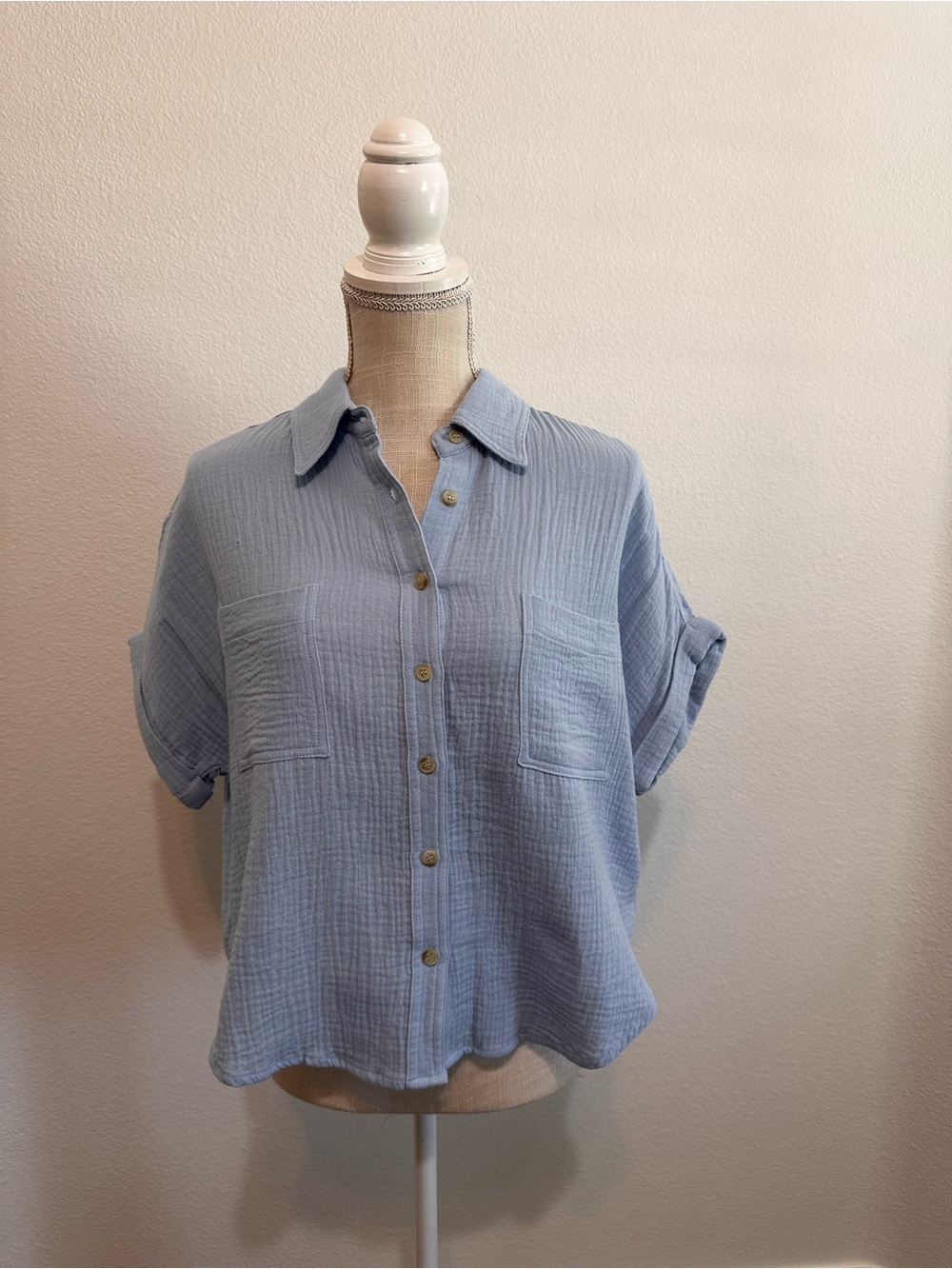 Blu Pepper Light Blue Gauze Button-Front Shirt
